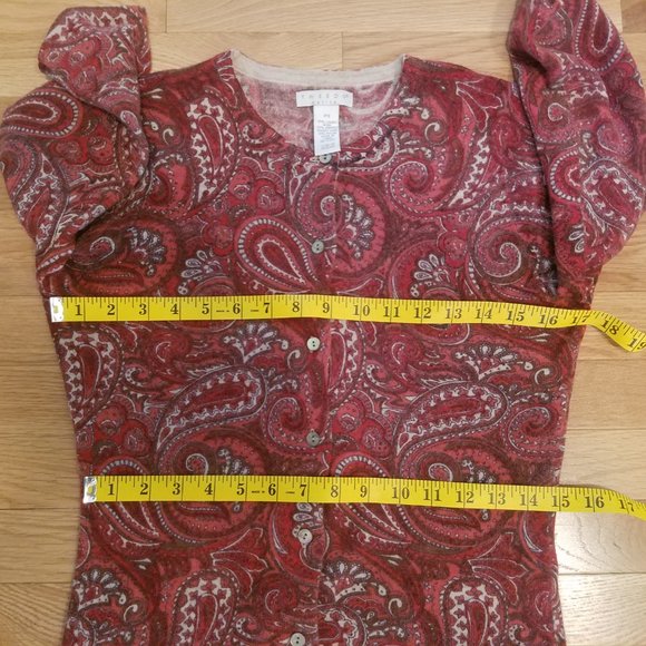 TWEEDS Vintage Cardigan Sweater 3/4 Sleeves - Red Paisley - SP - Picture 5 of 6
